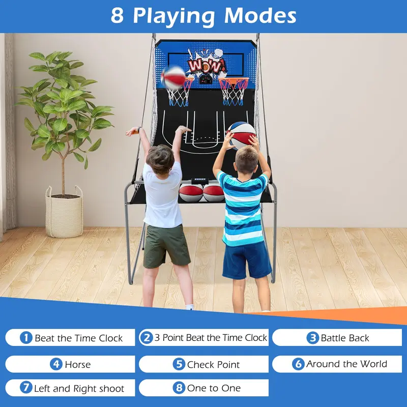 Foldable Dual-Player Basketball Arcade Game for Home or Office
