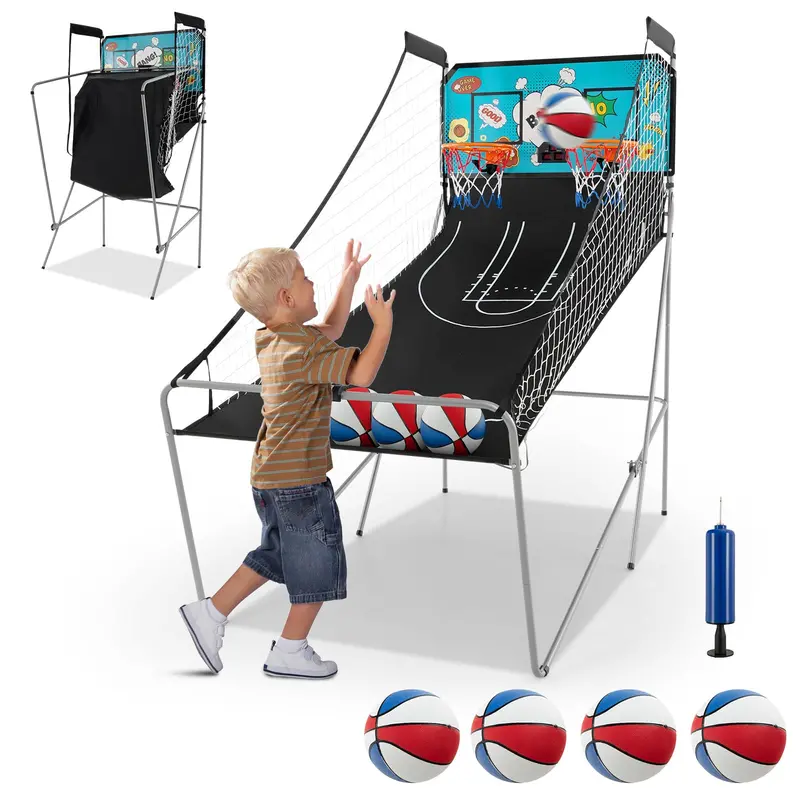 Foldable Dual-Player Basketball Arcade Game for Home or Office