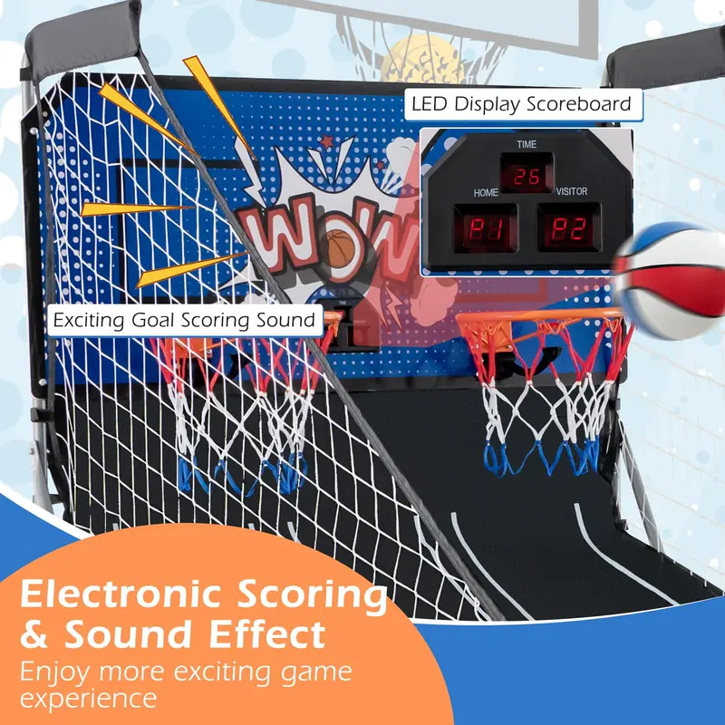 Foldable Dual-Player Basketball Arcade Game for Home or Office