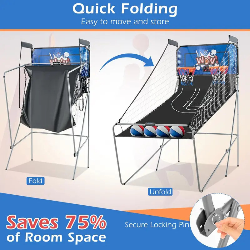 Foldable Dual-Player Basketball Arcade Game for Home or Office