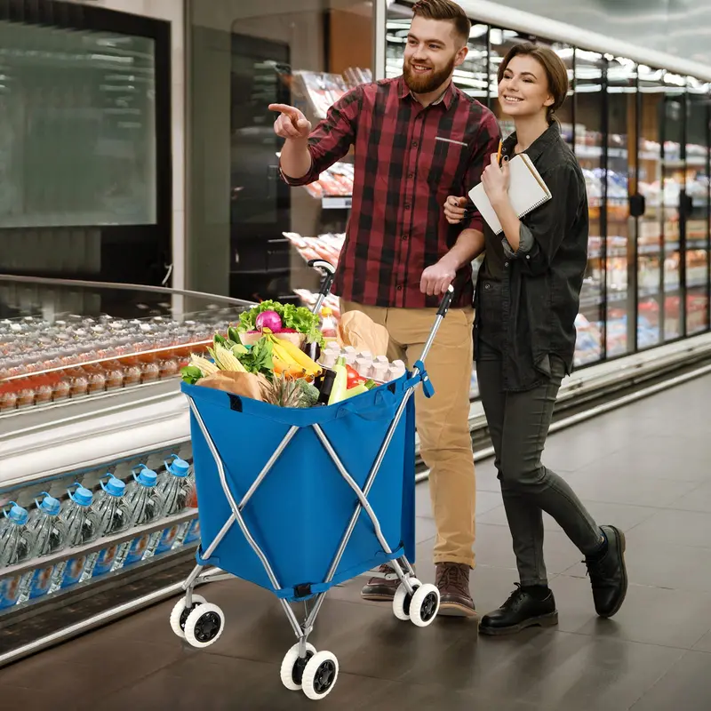 Foldable Grocery Cart with Removable Oxford Cloth Liner and Smooth-Rolling Wheels 2