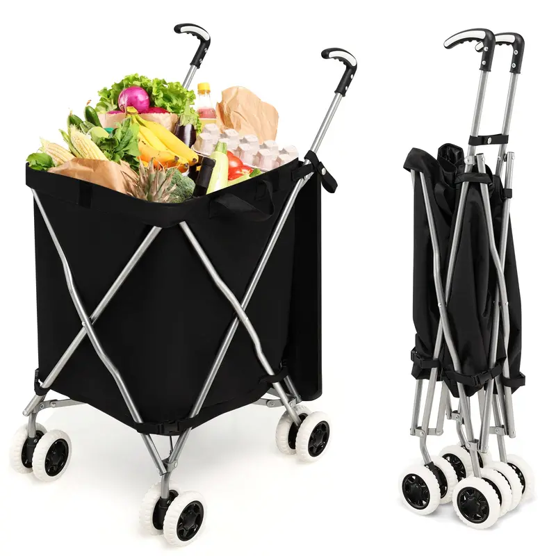 Foldable Grocery Cart with Removable Oxford Cloth Liner and Smooth-Rolling Wheels