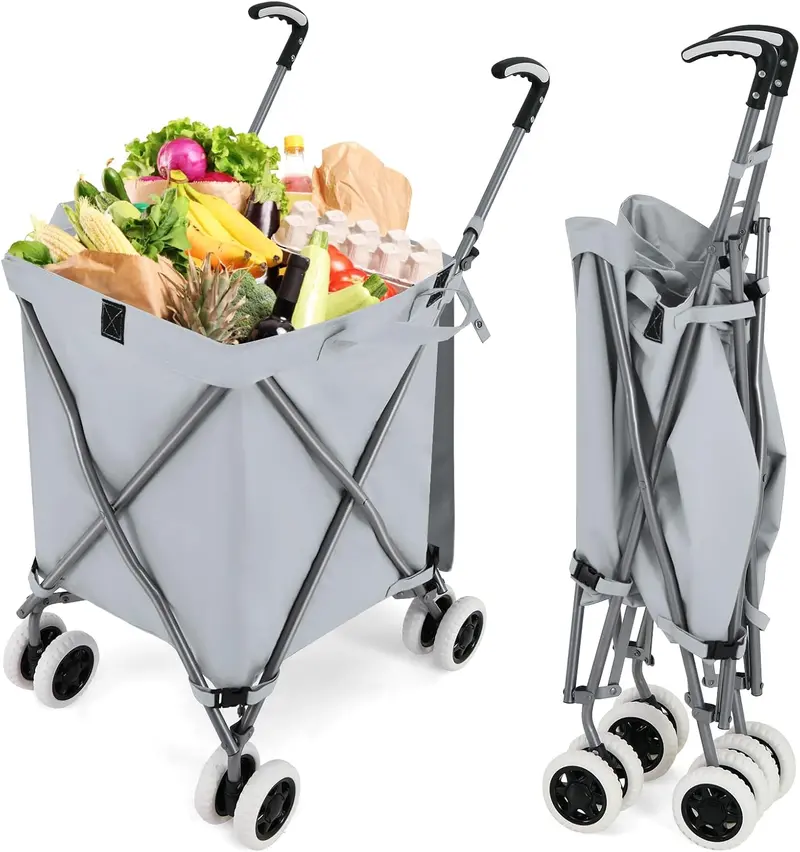 Foldable Grocery Cart with Removable Oxford Cloth Liner and Smooth-Rolling Wheels