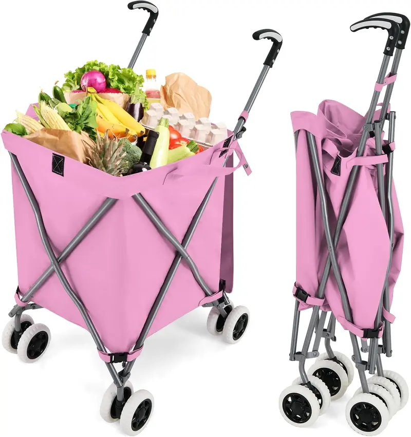 Foldable Grocery Cart with Removable Oxford Cloth Liner and Smooth-Rolling Wheels