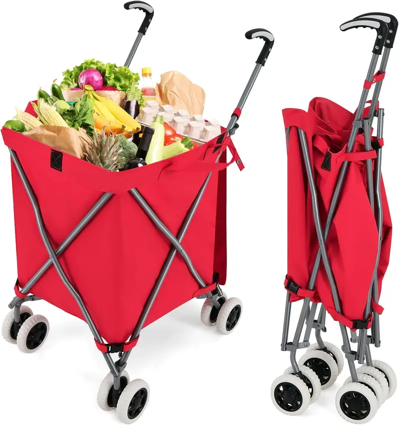 Foldable Grocery Cart with Removable Oxford Cloth Liner and Smooth-Rolling Wheels