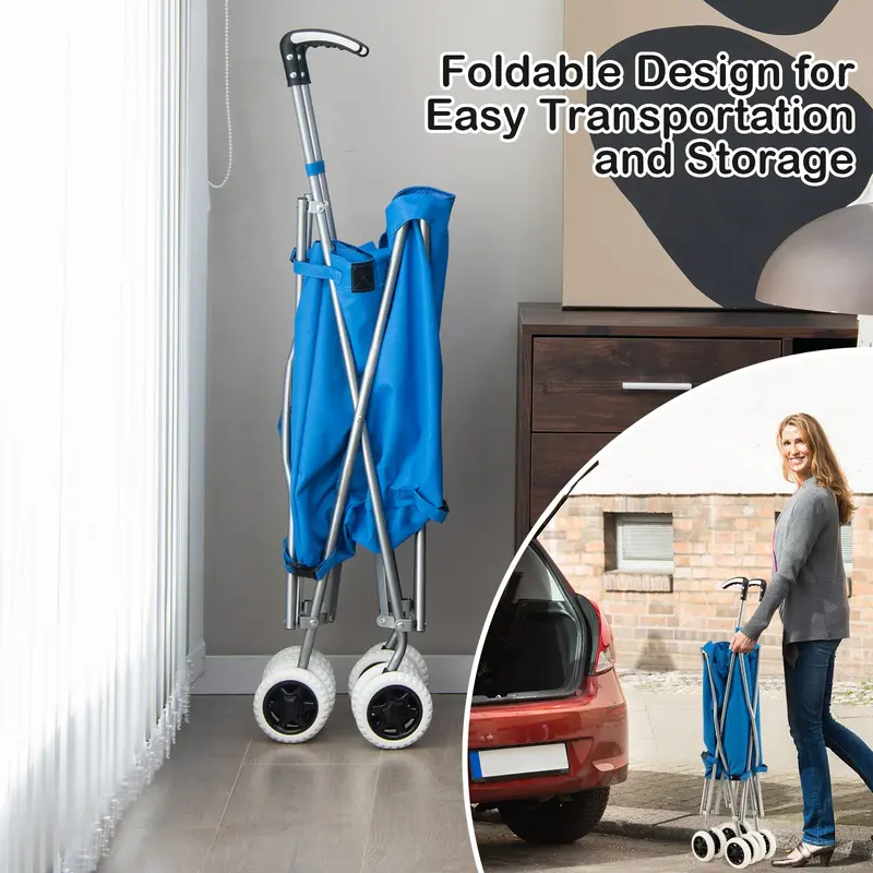 Foldable Grocery Cart with Removable Oxford Cloth Liner and Smooth-Rolling Wheels