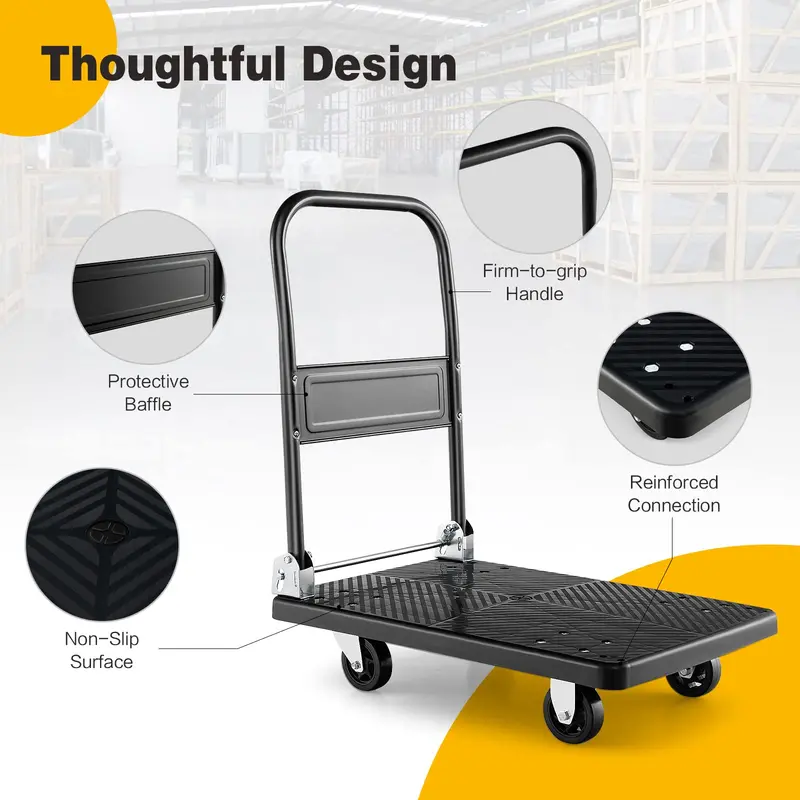 Foldable Hand Truck Dolly, 440-LB Load Capacity Moving Platform (28" x 19")