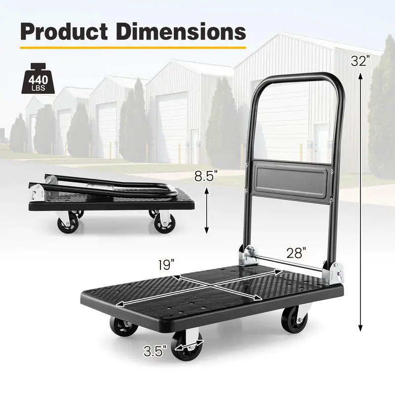 Foldable Hand Truck Dolly, 440-LB Load Capacity Moving Platform (28" x 19")