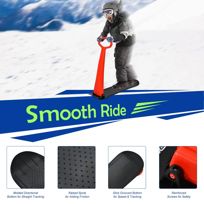 Foldable Ski Scooter with Ergonomic Grip Handle for Winter Fun on Snow or Ice