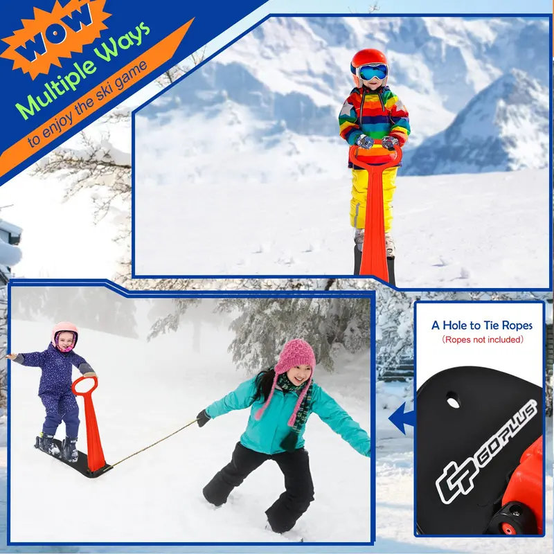 Foldable Ski Scooter with Ergonomic Grip Handle for Winter Fun on Snow or Ice