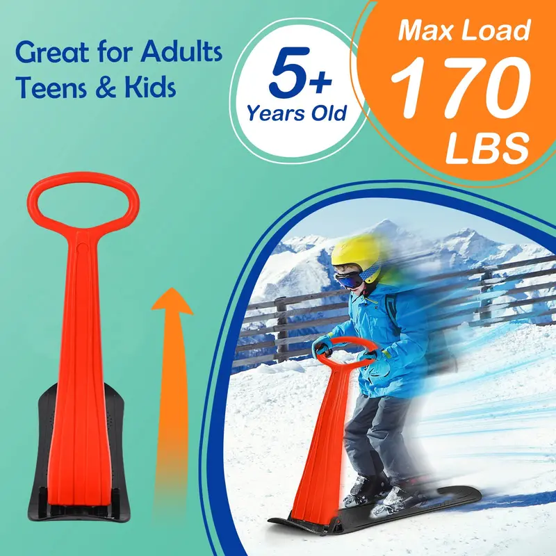 Foldable Ski Scooter with Ergonomic Grip Handle for Winter Fun on Snow or Ice