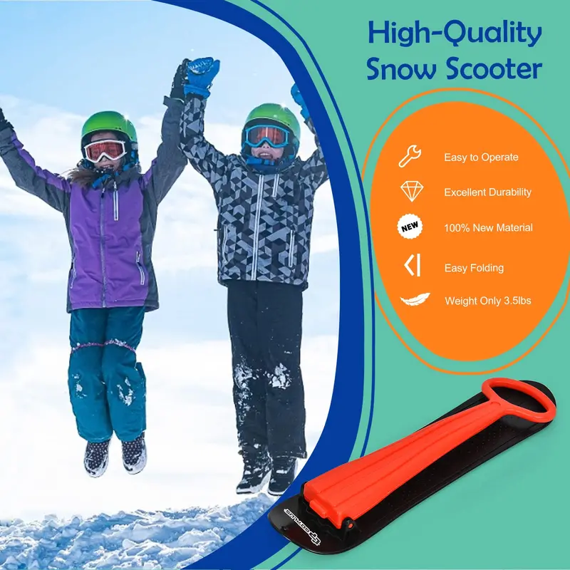 Foldable Ski Scooter with Ergonomic Grip Handle for Winter Fun on Snow or Ice