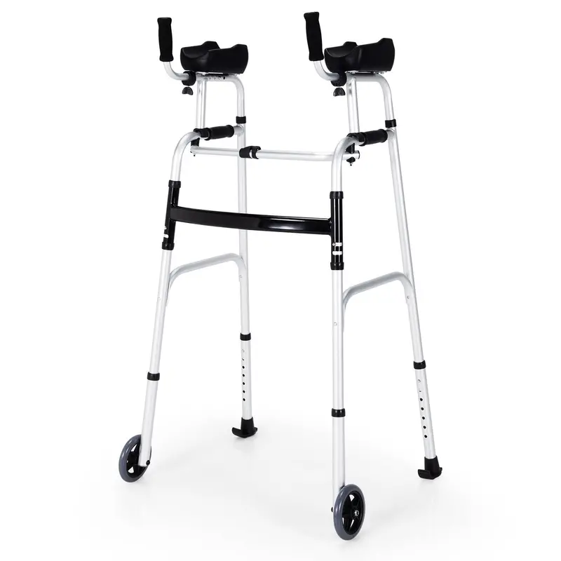 Foldable Standard Walker with Ergonomic Hand Grips and Rubber Tips