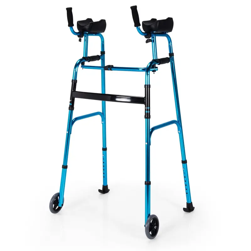 Foldable Standard Walker with Ergonomic Hand Grips and Rubber Tips