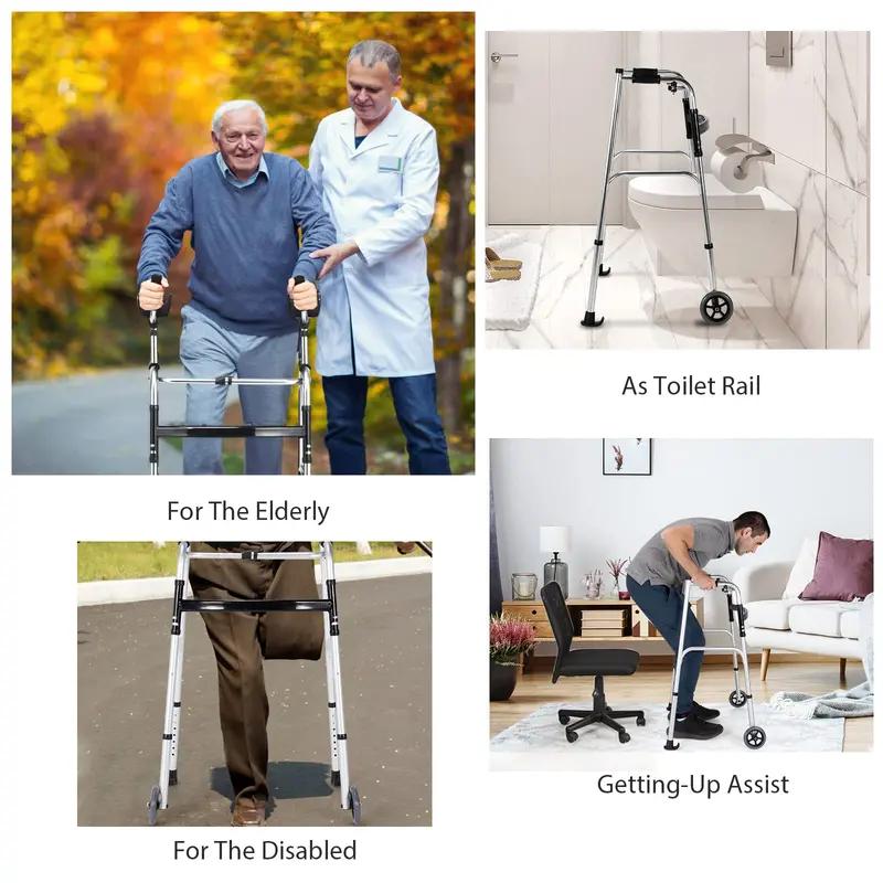 Foldable Standard Walker with Ergonomic Hand Grips and Rubber Tips