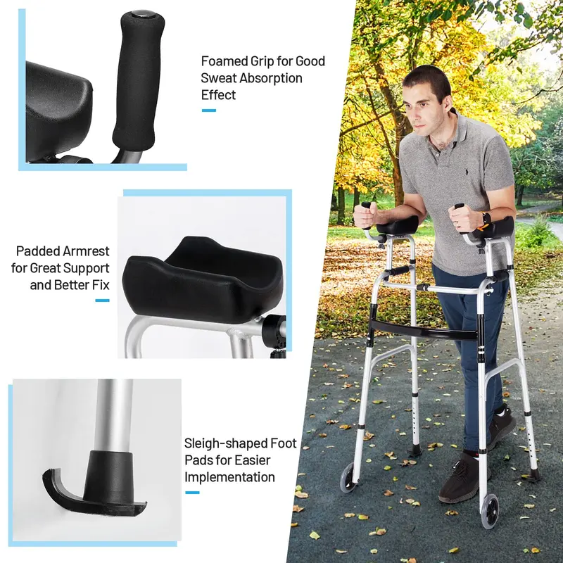 Foldable Standard Walker with Ergonomic Hand Grips and Rubber Tips