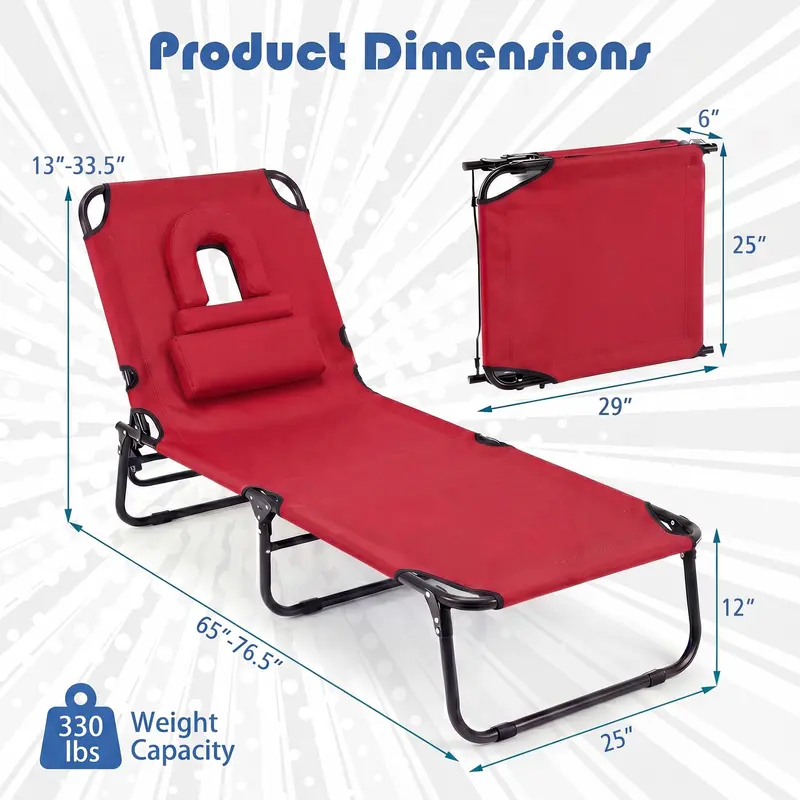 Foldable Tanning Chair with Face Opening – Portable Beach Lounge for Sunbathing