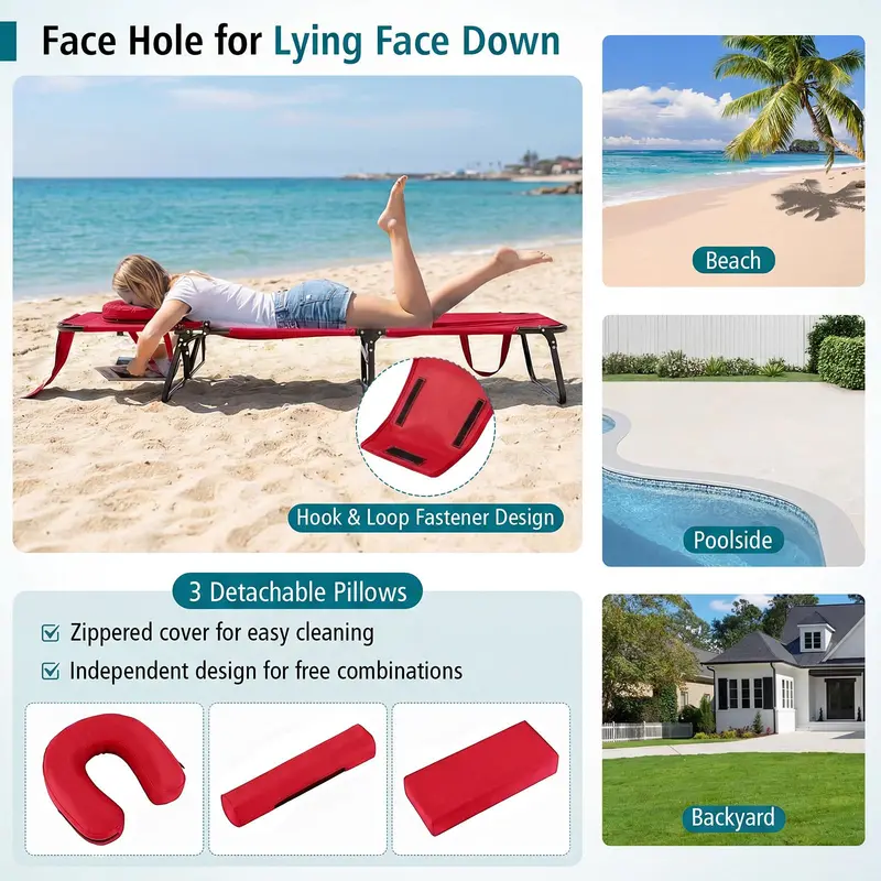 Foldable Tanning Chair with Face Opening – Portable Beach Lounge for Sunbathing