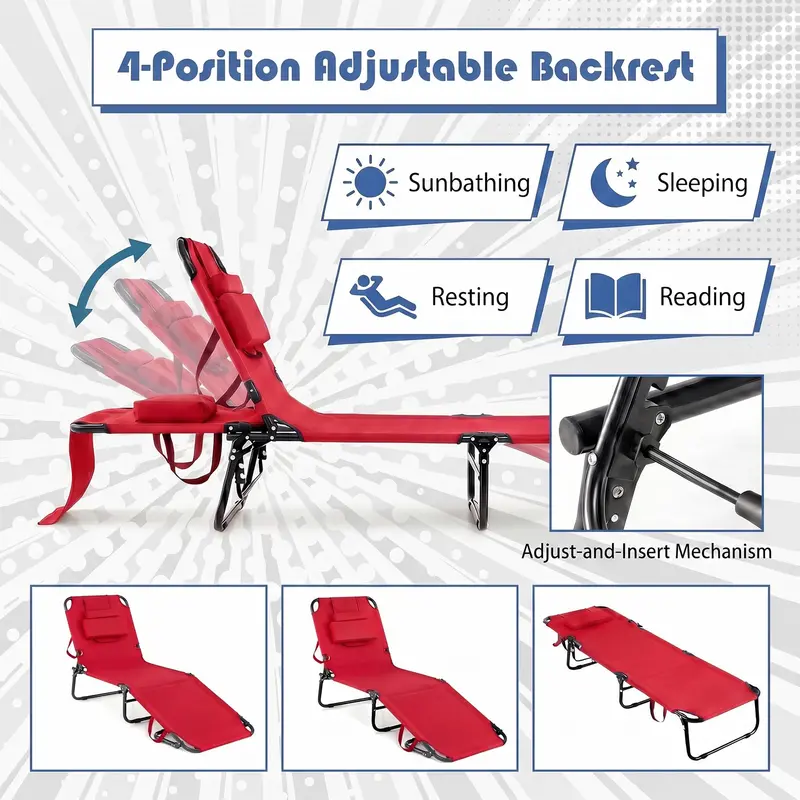 Foldable Tanning Chair with Face Opening – Portable Beach Lounge for Sunbathing