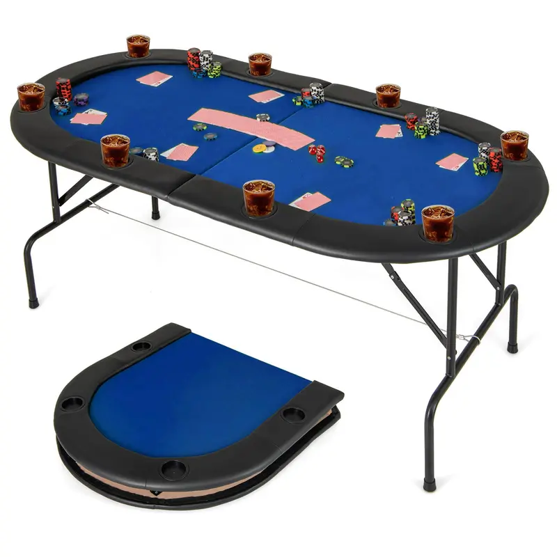 Foldable Texas Hold’em Poker Table – Compact 8-Player Home Game Table with Built-in Cup Holders 2