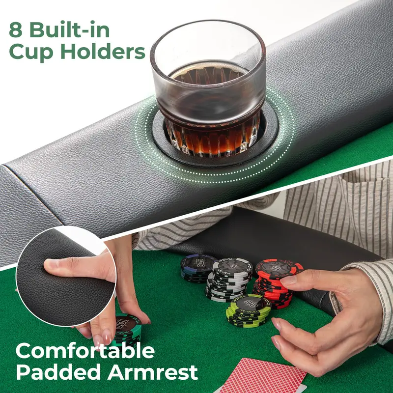 Foldable Texas Hold’em Poker Table – Compact 8-Player Home Game Table with Built-in Cup Holders