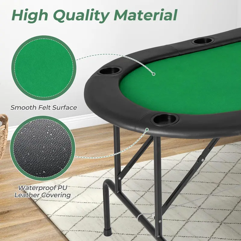 Foldable Texas Hold’em Poker Table – Compact 8-Player Home Game Table with Built-in Cup Holders
