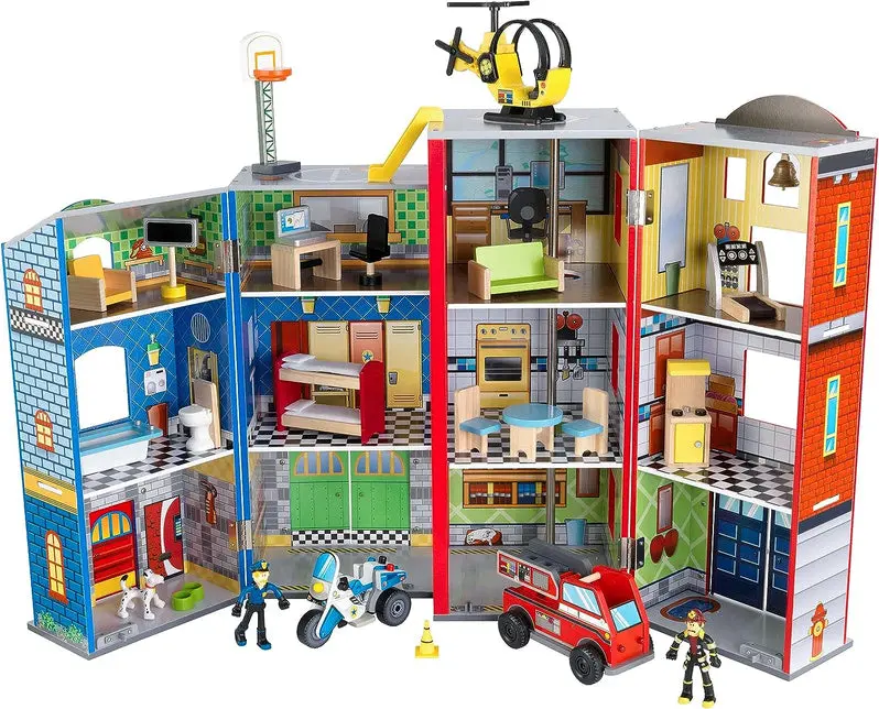 Foldable Three-Tier Wooden Playset with 26 Accessories