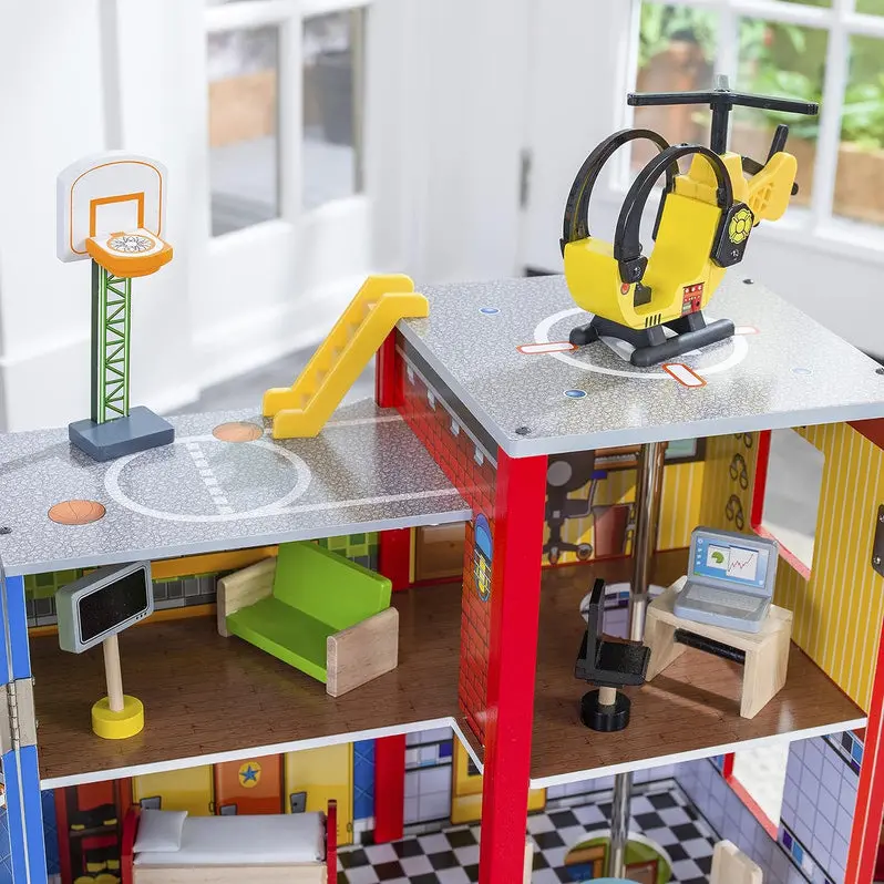 Foldable Three-Tier Wooden Playset with 26 Accessories