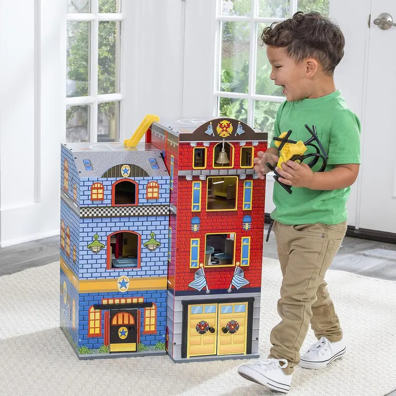 Foldable Three-Tier Wooden Playset with 26 Accessories