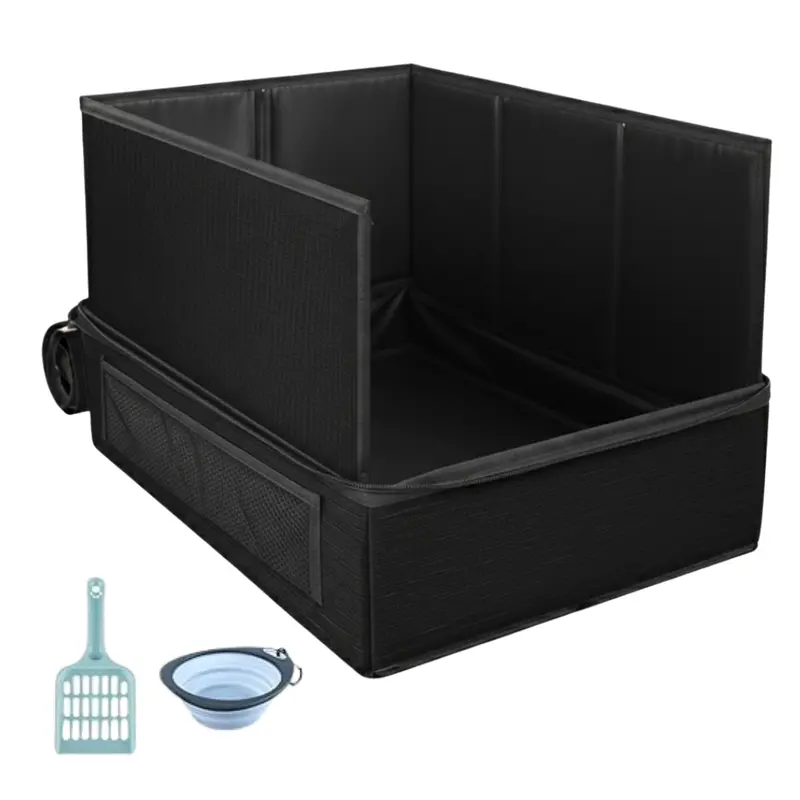 Foldable Travel Cat Litter Box Kit with Scoop & Collapsible Bowl