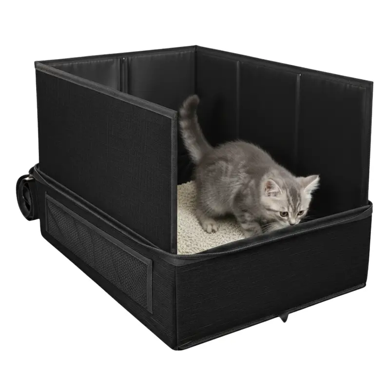 Foldable Travel Cat Litter Box Kit with Scoop & Collapsible Bowl 2