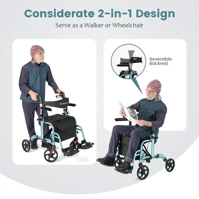 Folding 4-Wheel Rollator Walker with Seat – Compact, Lightweight Mobility Aid