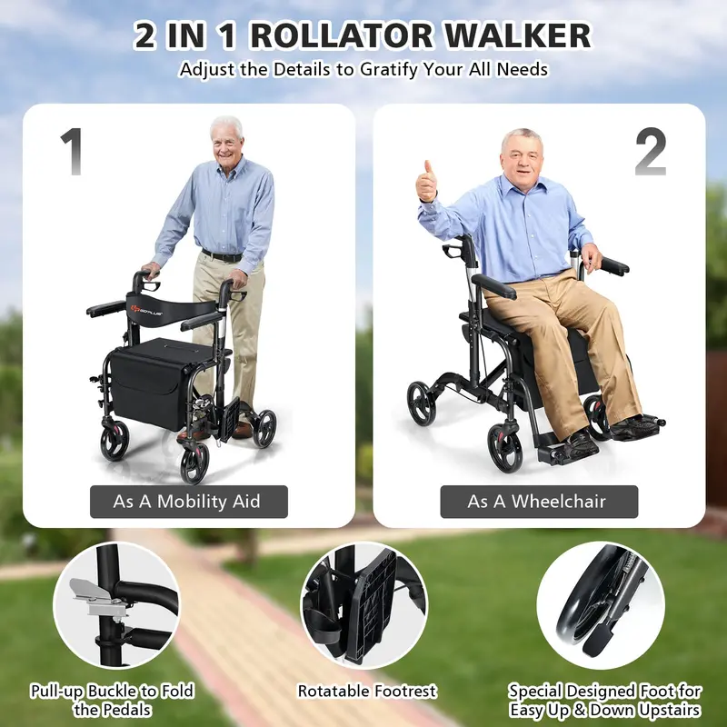 Folding 4-Wheel Rollator Walker with Seat – Compact, Lightweight Mobility Aid