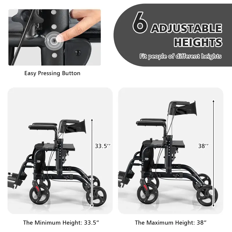Folding 4-Wheel Rollator Walker with Seat – Compact, Lightweight Mobility Aid