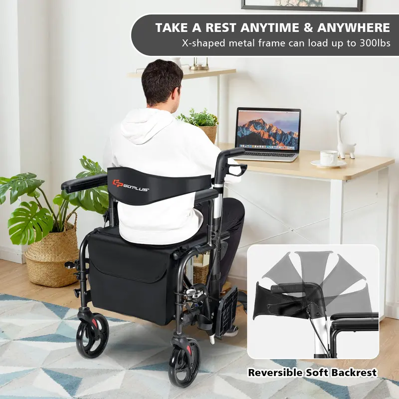 Folding 4-Wheel Rollator Walker with Seat – Compact, Lightweight Mobility Aid