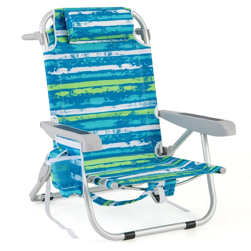 Folding Aluminum Beach Backpack Chair – 5-Position Recline, Towel Rack & Lightweight Frame