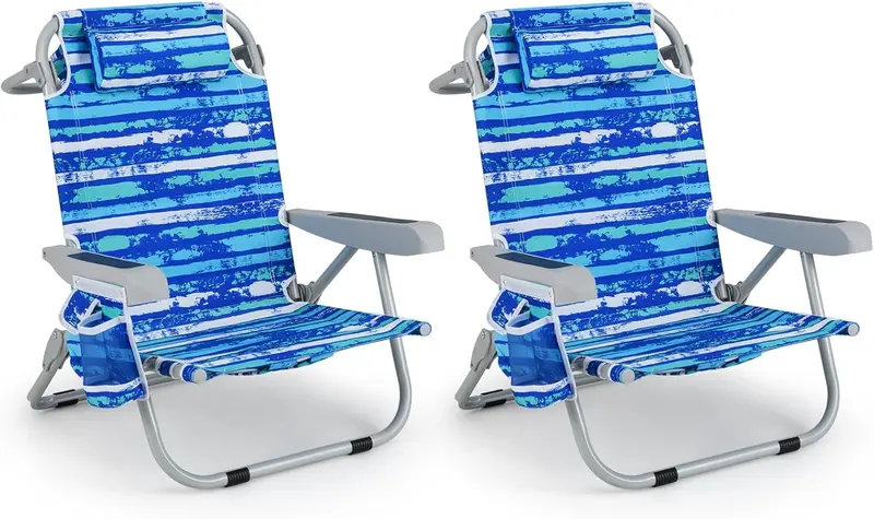 Folding Aluminum Beach Backpack Chair – 5-Position Recline, Towel Rack & Lightweight Frame