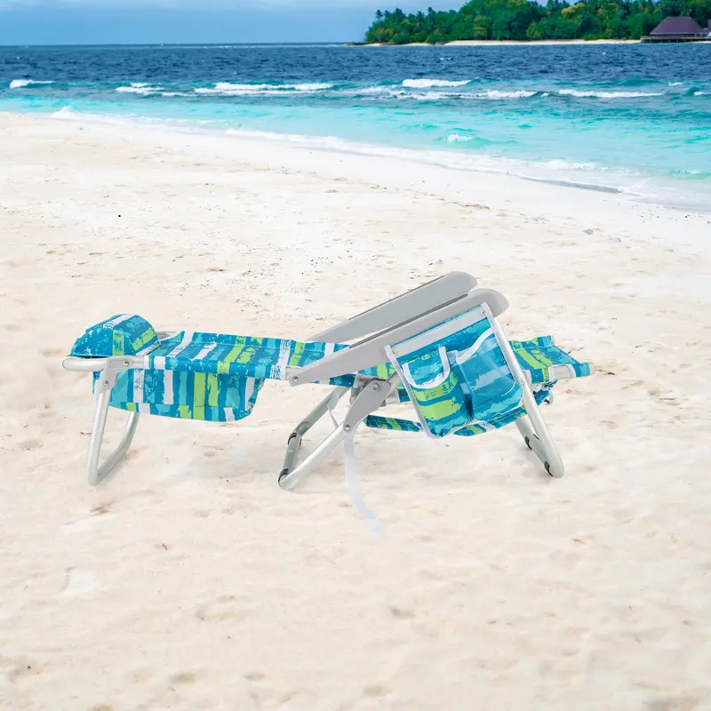 Folding Aluminum Beach Backpack Chair – 5-Position Recline, Towel Rack & Lightweight Frame