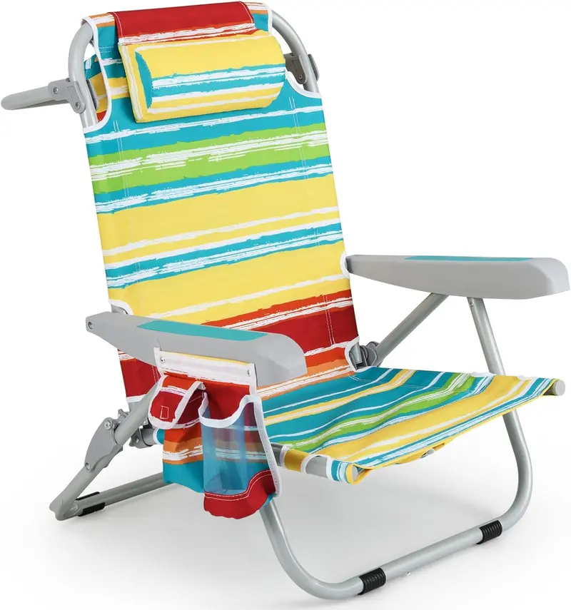 Folding Aluminum Beach Backpack Chair – 5-Position Recline, Towel Rack & Lightweight Frame