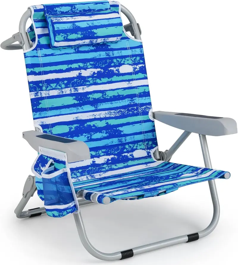 Folding Aluminum Beach Backpack Chair – 5-Position Recline, Towel Rack & Lightweight Frame