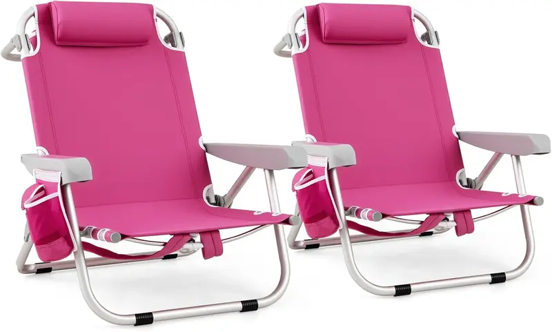 Folding Aluminum Beach Backpack Chair – 5-Position Recline, Towel Rack & Lightweight Frame