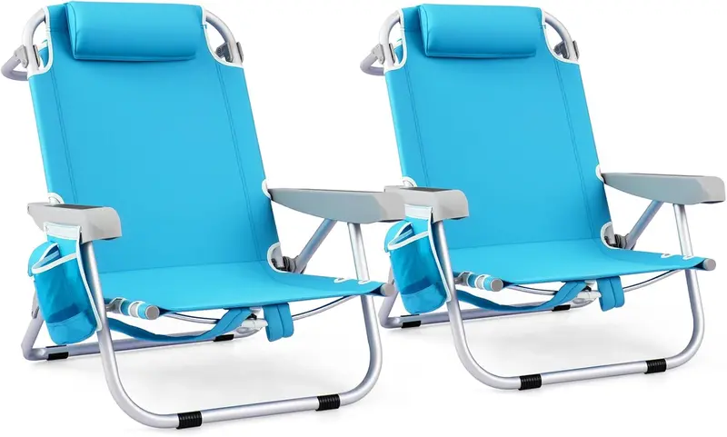 Folding Aluminum Beach Backpack Chair – 5-Position Recline, Towel Rack & Lightweight Frame