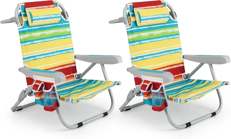 Folding Aluminum Beach Backpack Chair – 5-Position Recline, Towel Rack & Lightweight Frame