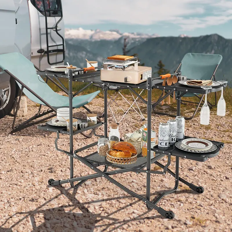 Folding Aluminum Camping Cooking Table – Compact Outdoor Grill and Prep Station 2