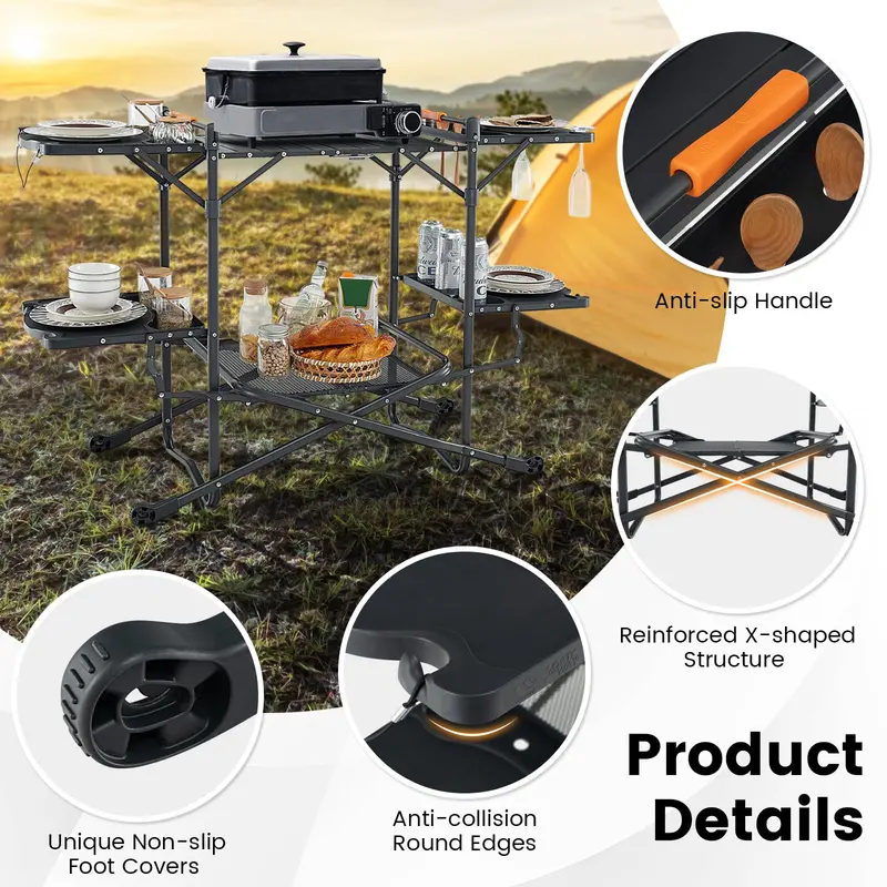 Folding Aluminum Camping Cooking Table – Compact Outdoor Grill and Prep Station