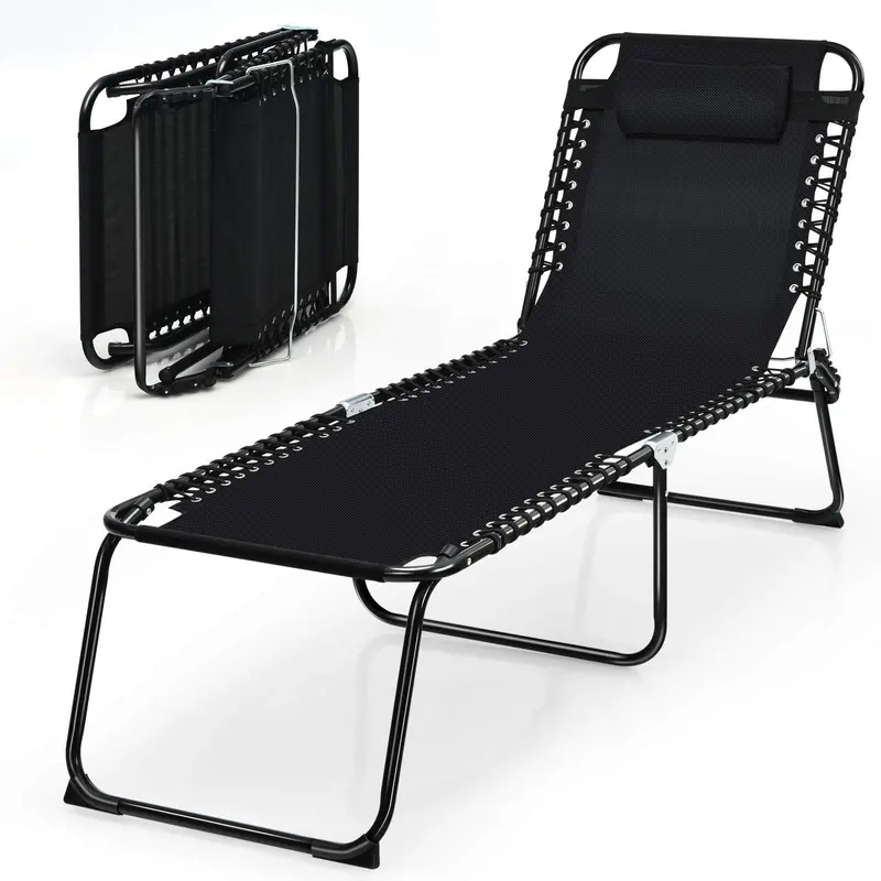Folding Beach Lounge Chair – Lightweight Portable Recliner in Black or Gray