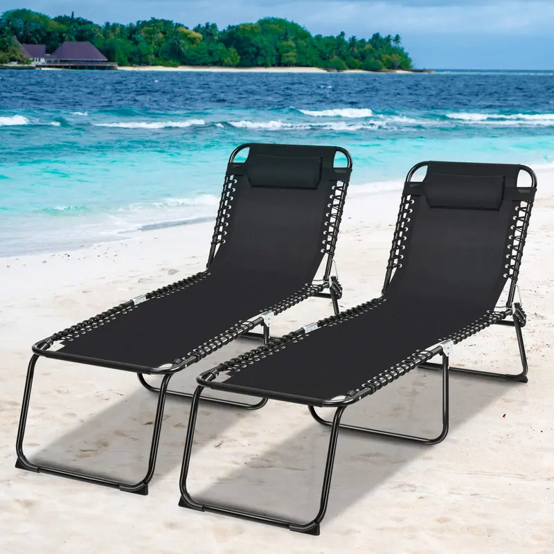 Folding Beach Lounge Chair – Lightweight Portable Recliner in Black or Gray 2