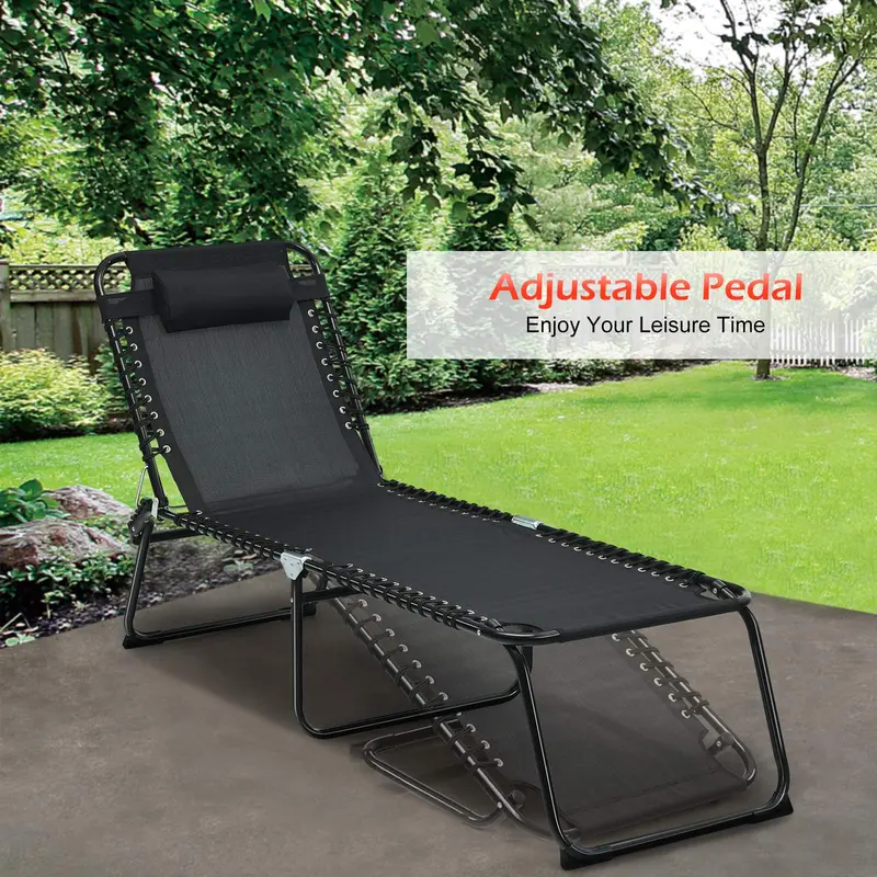Folding Beach Lounge Chair – Lightweight Portable Recliner in Black or Gray