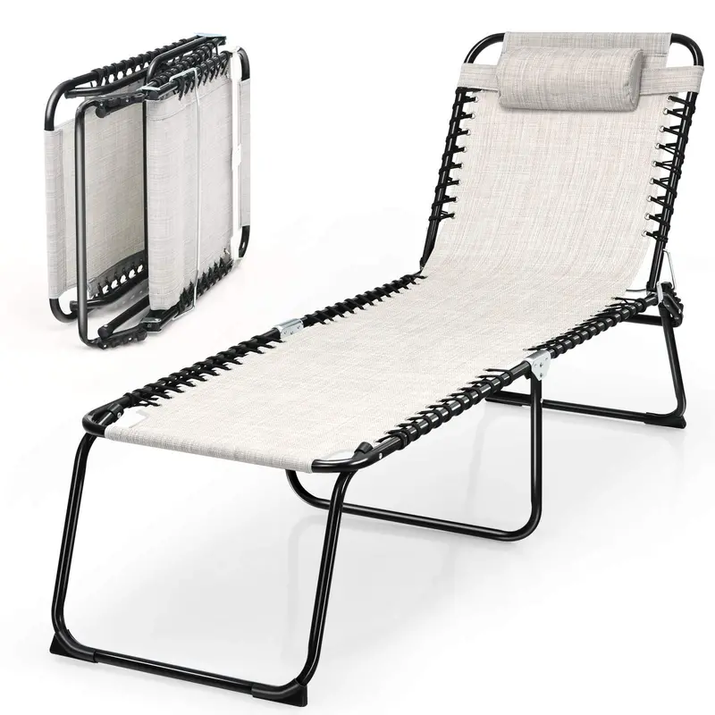 Folding Beach Lounge Chair – Lightweight Portable Recliner in Black or Gray