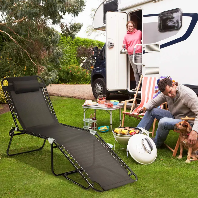 Folding Beach Lounge Chair – Lightweight Portable Recliner in Black or Gray